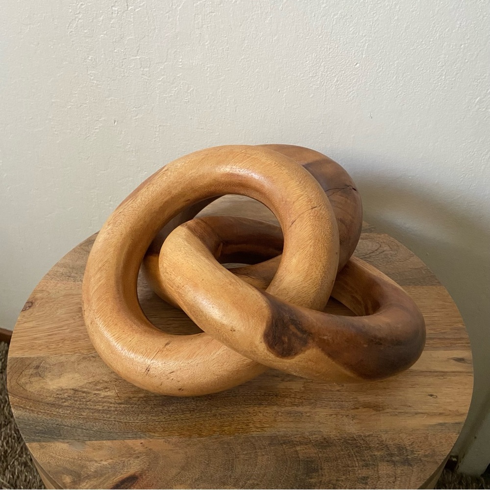 Three Oversized Intertwined Wood Rings Sculpture - Picture 2 of 12